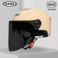 [双镜]米黄-茶镜 均码 电瓶车头盔电动车女男夏季双镜片半盔四季非摩托车帽