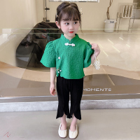 绿色 90cm 女童国潮套装夏装短袖中国风夏季小童儿童时髦洋气夏天女宝宝唐装