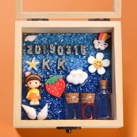 原木色-草莓公主[发材料包]灯串+支架 宝宝胎发胎毛脐带收藏盒乳牙纪念品制作diy材料包纪念盒储存保存