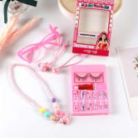 小猪饰品+美甲礼盒5件套 儿童女童女孩配饰可爱蝴蝶结串珠子项链手链戒指耳夹套装生日礼物