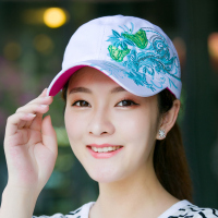 白色 可调节 蝴蝶刺绣鸭舌帽子女春夏天休闲百搭遮阳帽防晒太阳帽民族风棒球帽