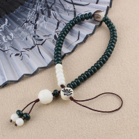 绿琉璃菩提花短款手机链 中国风菩提莲花琉璃手机链短款可拆卸手机饰品手腕绳个性创意挂件