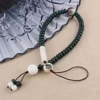 绿琉璃菩提花短款手机链 中国风菩提莲花琉璃手机链短款可拆卸手机饰品手腕绳个性创意挂件