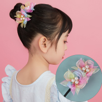 彩色两朵珍珠花 盘发杆1个 春秋儿童盘发杆小女孩不伤发大花宝宝头饰编发丸子头神器女童发饰