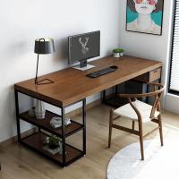 实木双人电脑台式桌情侣家用电竞书桌带抽屉写字工作台原木办公桌