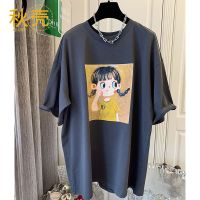 秋壳宽松纯棉2022夏季新款女ins韩版可爱卡通大码印花短袖T恤潮
