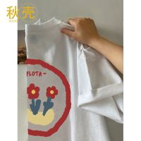 秋壳100%纯棉短袖T恤女印花百搭打底衫韩版半袖宽松上衣潮体恤