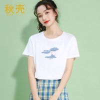 秋壳2022春夏季白色纯棉短袖t恤女学生韩版宽松时尚短款上衣女装