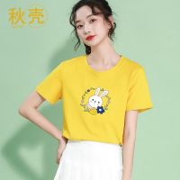 秋壳纯棉短袖t恤女2022春夏季超火韩版宽松潮流卡通学生印花女装