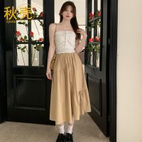 秋壳2022年夏季新款名媛风设计感不规则抽绳A字伞裙百搭半身裙女