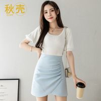 秋壳2022夏季潮女穿搭半身裙小个子高腰褶皱短裙A字裙