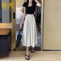 秋壳2022夏季新款名媛风纯色褶皱半身裙气质百搭高腰百褶中长裙女