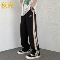 秋壳2022夏季新款ins风橡皮装饰拼接线条运动裤休闲垂感阔腿裤女