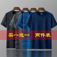 两件装夏季男士冰丝短袖t恤网眼透气速干衣t恤男宽松加大码上衣潮