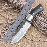 荒野求生手工锻打花纹钢直刀北欧小刀 户外小刀 多功能户外直刀 收藏礼品刀