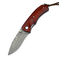 黄檀木柄刀大马士革刀旅行随身折刀便携式折叠小刀具 手工大马士革折刀 便携折叠刀 水果刀 收藏礼品刀锋利野营