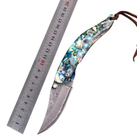 高硬度美人鱼鲍贝大马士革刀户外刀野外求生折刀小刀水果刀 收藏礼品刀 锋利刀 折叠刀 野营刀 探险刀