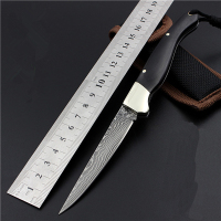 大马士革折叠刀迷你折叠刀 多功能户外刀 折刀 黑檀木柄刀 求生刀 水果刀 户外便携刀具