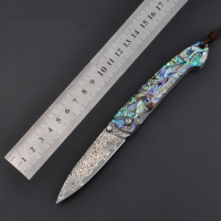 水果刀大马士革折叠刀贝壳小刀高硬度锋利水果刀送礼小刀随身防卫折刀鲍贝小刀