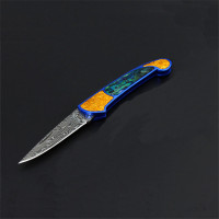 袖珍钥匙扣440C钢折叠刀大马士革虎纹小折刀户外野营随身小刀具户外野营刀 口袋刀钥匙刀