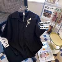 法式高级感衬衫女夏季韩系短袖设计感小众轻熟风薄款刺绣翻领上衣