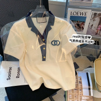 ins翻领白色polo衫女短袖可爱日系韩版气质夏季韩版不规则设计感