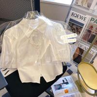 法式泡泡袖宫廷风2022夏季新款气质翻领短袖女开衫别致衬衫女士