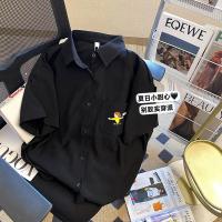 港风翻领短袖衬衫女薄款2022夏季新款设计感小众宽松别致刺绣上衣