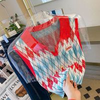 夏季法式复古简约polo领宽松百菱格短款针织马甲女夏无袖背心上衣