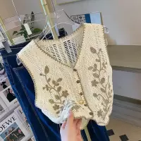 甜美少女感刺绣花朵针织吊带背心女夏小众高级感甜美辣妹短款外穿