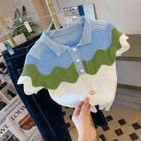 高级感小香风短袖针织衫女夏季新款polo拼色冰丝韩版减龄短袖上衣