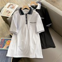 韩版连衣裙女垂感宽松连衣裙polo领柔软纯棉百搭显瘦法式小黑裙