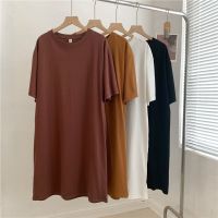 CASS佳适 短袖连衣裙长款遮肉2022年夏季新款韩版复古宽松纯棉裙