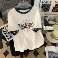 CASS佳适 纯棉正肩短袖t恤女装宽松半袖撞色上衣2022夏季港风ins