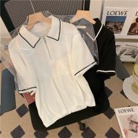 CASS佳适 polo衫撞色t恤女短袖翻领遮肚洋气夏季宽松打底针织衫