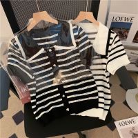 CASS佳适 正肩polo领短袖宽松显瘦开衫针织衫夏季百搭冰丝T恤女