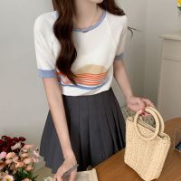 CASS佳适 短袖女2022新款潮薄款针织衫T恤设计感小众夏季女装上衣