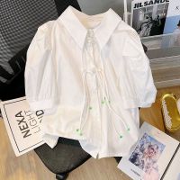 CASS佳适气质流苏泡泡袖短袖衬衫女夏新款宽松衬衣设计感小众上衣