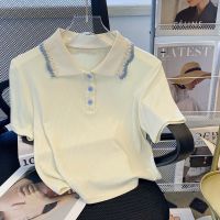 CASS佳适 polo领别致短袖T恤女设计感小众冰丝短款正肩上衣女上衣
