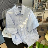 CASS佳适 日系ins港风条纹短袖衬衫女夏季新款宽松小众设计感上衣