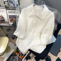 CASS佳适 日系华夫格翻领polo衫短袖t恤女夏宽松vintage港风上衣