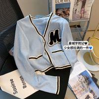 CASS佳适 小香风拼色针织衫女2022秋季新款时尚学院短款毛衣外套