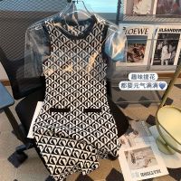 CASS佳适 小香风背心针织连衣裙女修身显瘦无袖收腰包臀连衣裙