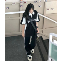 国潮牌美式正肩纯棉polo衫短袖t恤女夏季宽松设计感小众上衣ins潮