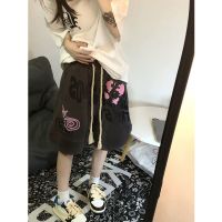 cass佳舒美式街头发泡印花潮牌休闲短裤女ins夏季宽松情侣直筒中裤五分裤