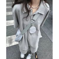 cass佳适美式复古华夫格运动套装polo衫短袖t恤女夏季宽松短裤两件套ins潮