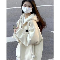 佳适(CASS)国潮牌美式彩色字母刺绣卫衣女连帽oversize宽松慵懒风开衫外套