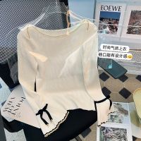 CASS佳适 秋冬韩版修身显瘦喇叭袖针织衫一字领百搭毛衣打底衫女
