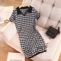 CASS佳适 复古法式裙子夏2022新款小香风时尚休闲针织短袖连衣裙