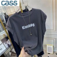 CASS纯棉小飞袖夏季字母短袖t恤女休闲宽松短款夏装法式小众上衣